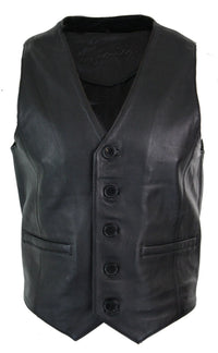 Infinity 153 Napa - Mens Real Leather Gilet Waistcoat Classic Vintage Retro Black