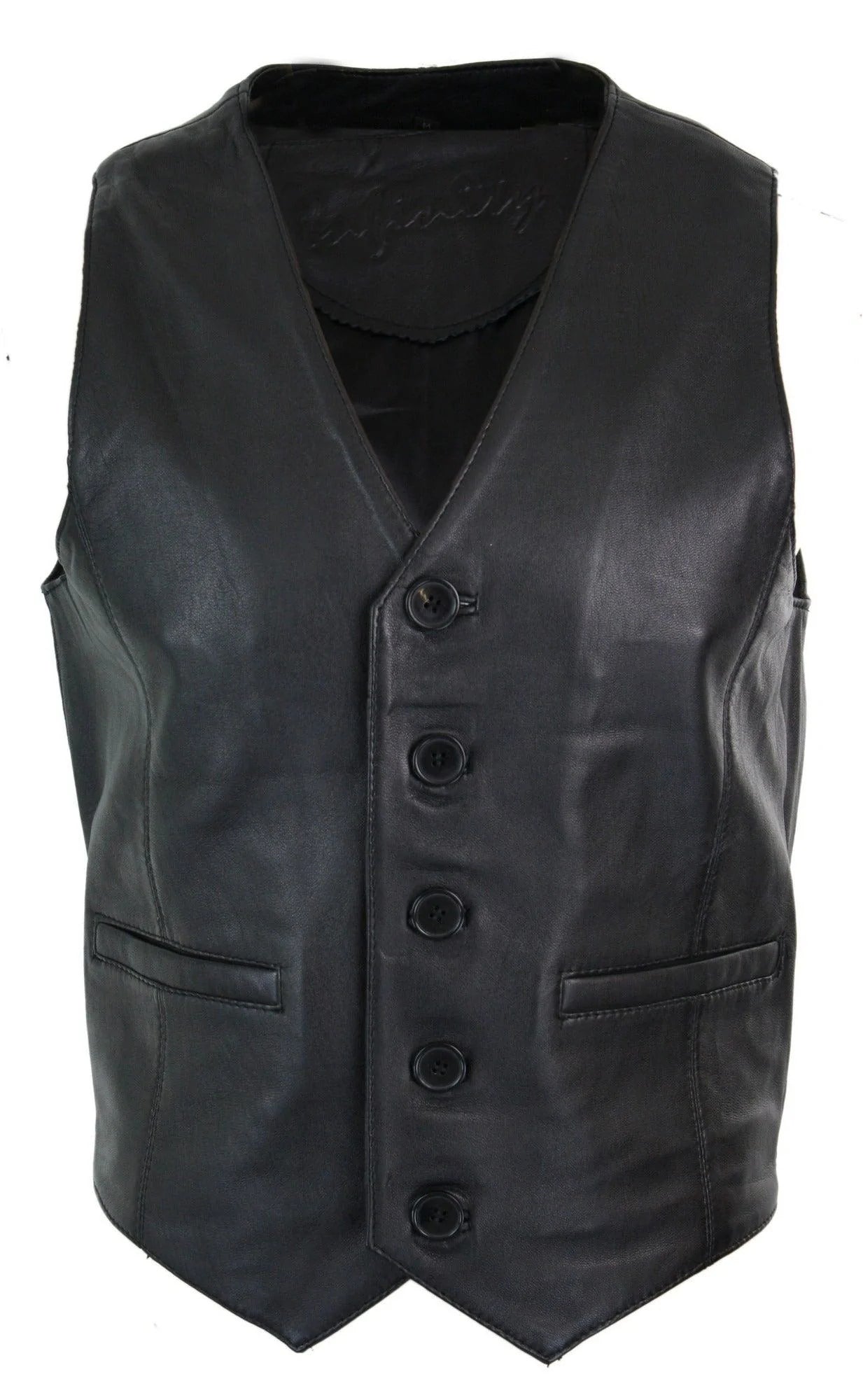 Infinity 153 Napa - Mens Real Leather Gilet Waistcoat Classic Vintage Retro Black
