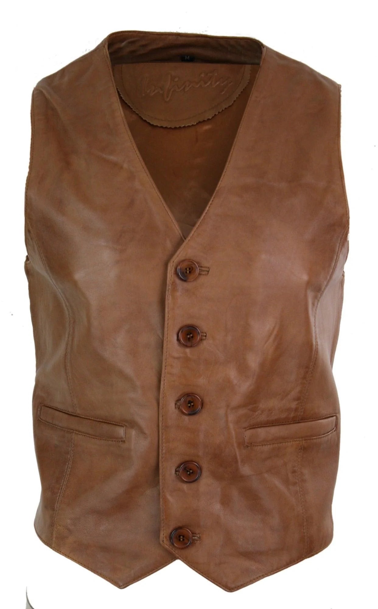 Infinity 153 Napa - Mens Real Leather Gilet Waistcoat Classic Vintage Retro Camel