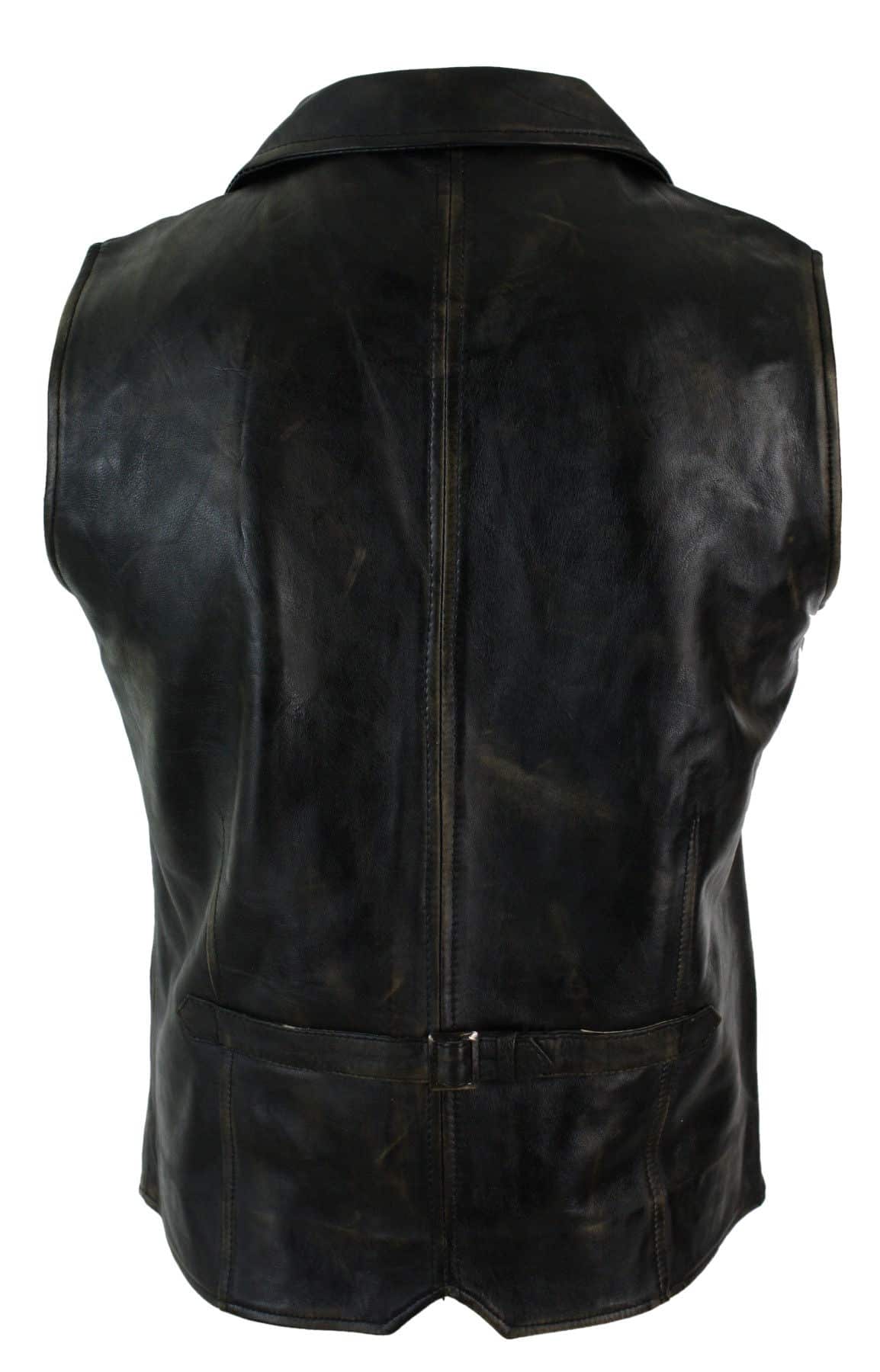 Mens Real Leather Tan Brown Black Smart Casual Gilet Waistcoat Vintage Retro-Brown