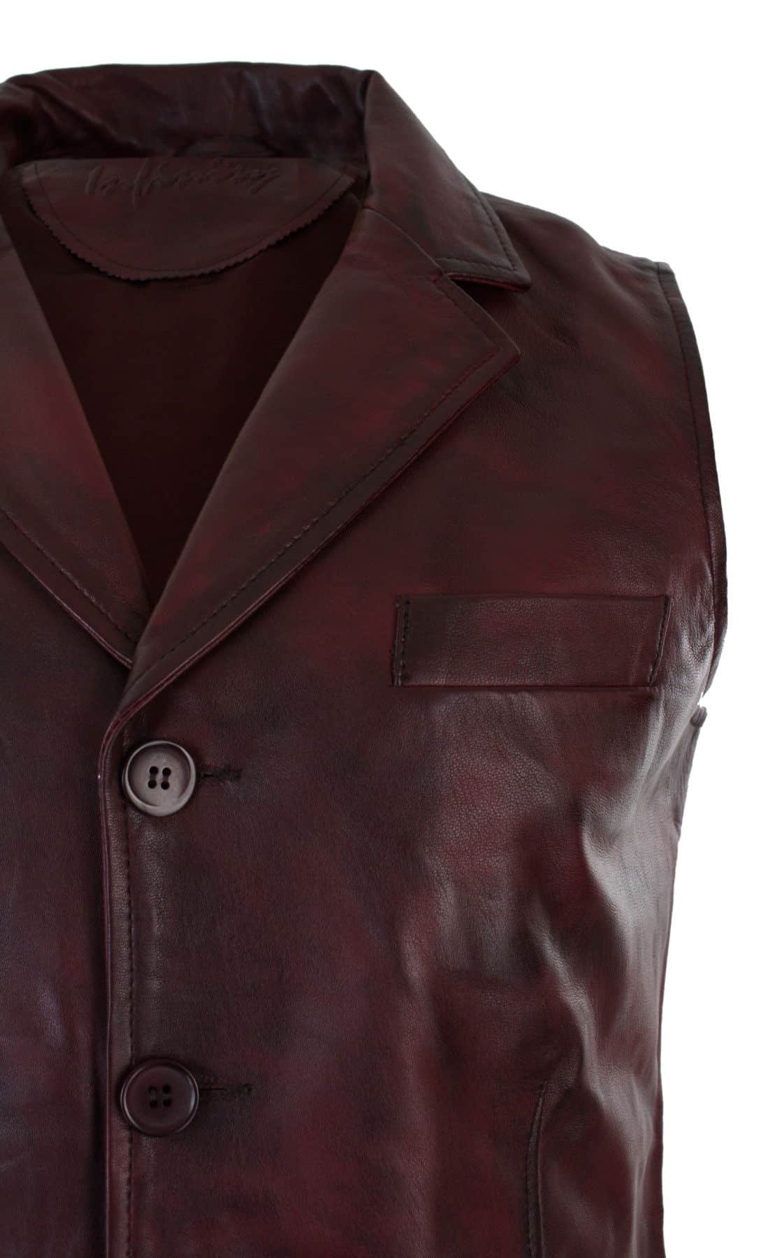 Mens Real Leather Tan Brown Black Smart Casual Gilet Waistcoat Vintage Retro-Burgundy