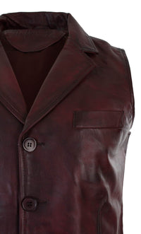 Mens Real Leather Tan Brown Black Smart Casual Gilet Waistcoat Vintage Retro-Burgundy