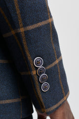 Pánský vlněný oblek Peaky Blinders s tvídovým vzorem a rybí kostkou - tmavě modrý