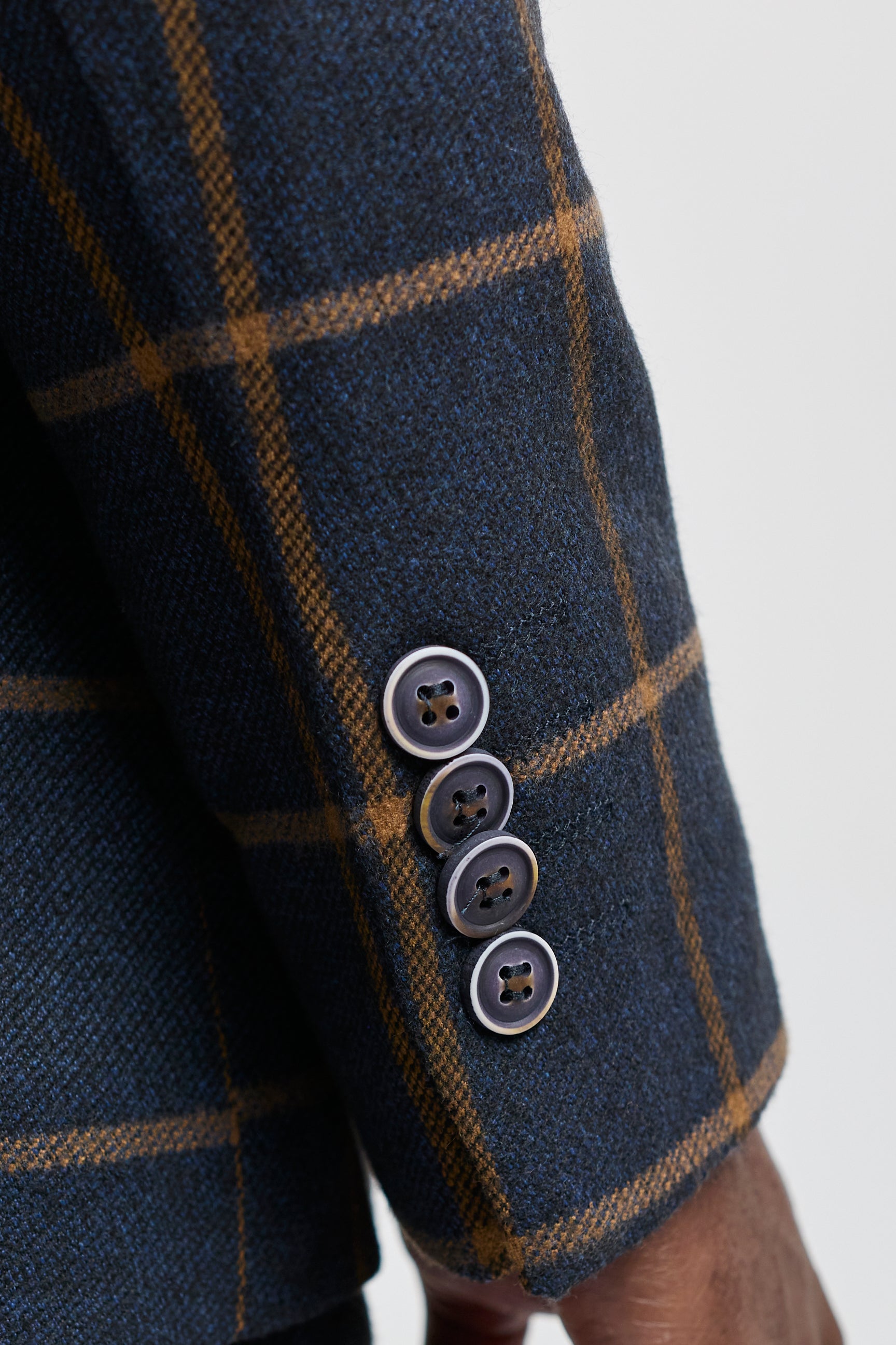 Pánský vlněný oblek Peaky Blinders s tvídovým vzorem a rybí kostkou - tmavě modrý