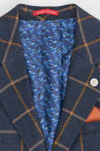 Pánský vlněný oblek Peaky Blinders s tvídovým vzorem a rybí kostkou - tmavě modrý