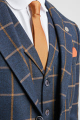 Pánský vlněný oblek Peaky Blinders s tvídovým vzorem a rybí kostkou - tmavě modrý