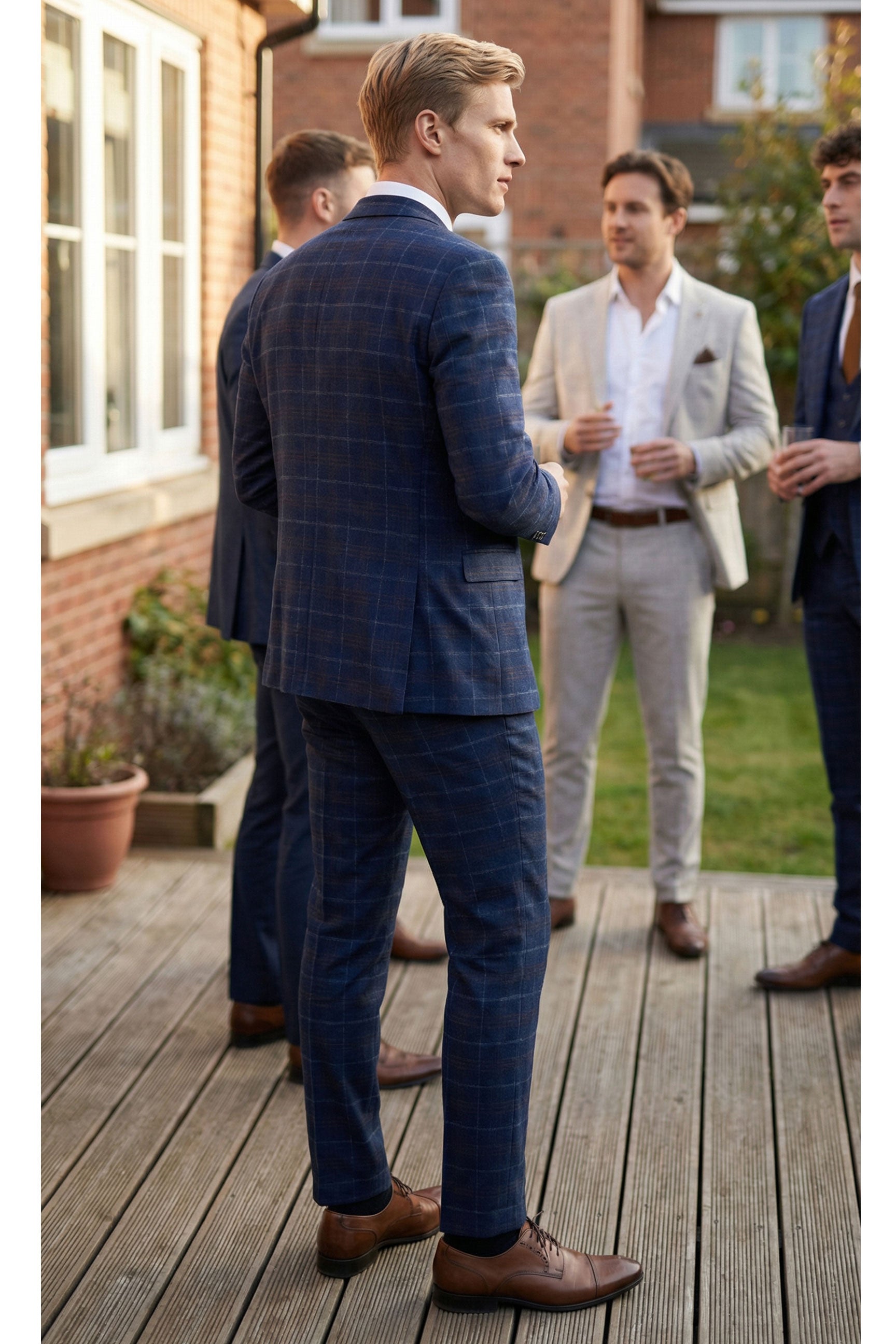 Pánský tmavě modrý kostkovaný třídílný oblek - Paul Andrew Kenneth