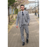 Knight Men's 3-Piece Grey and Blue Checked Suit