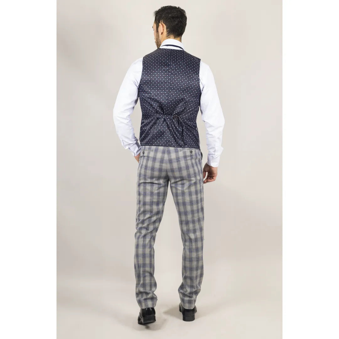 Knight Men's 3-Piece Grey and Blue Checked Suit