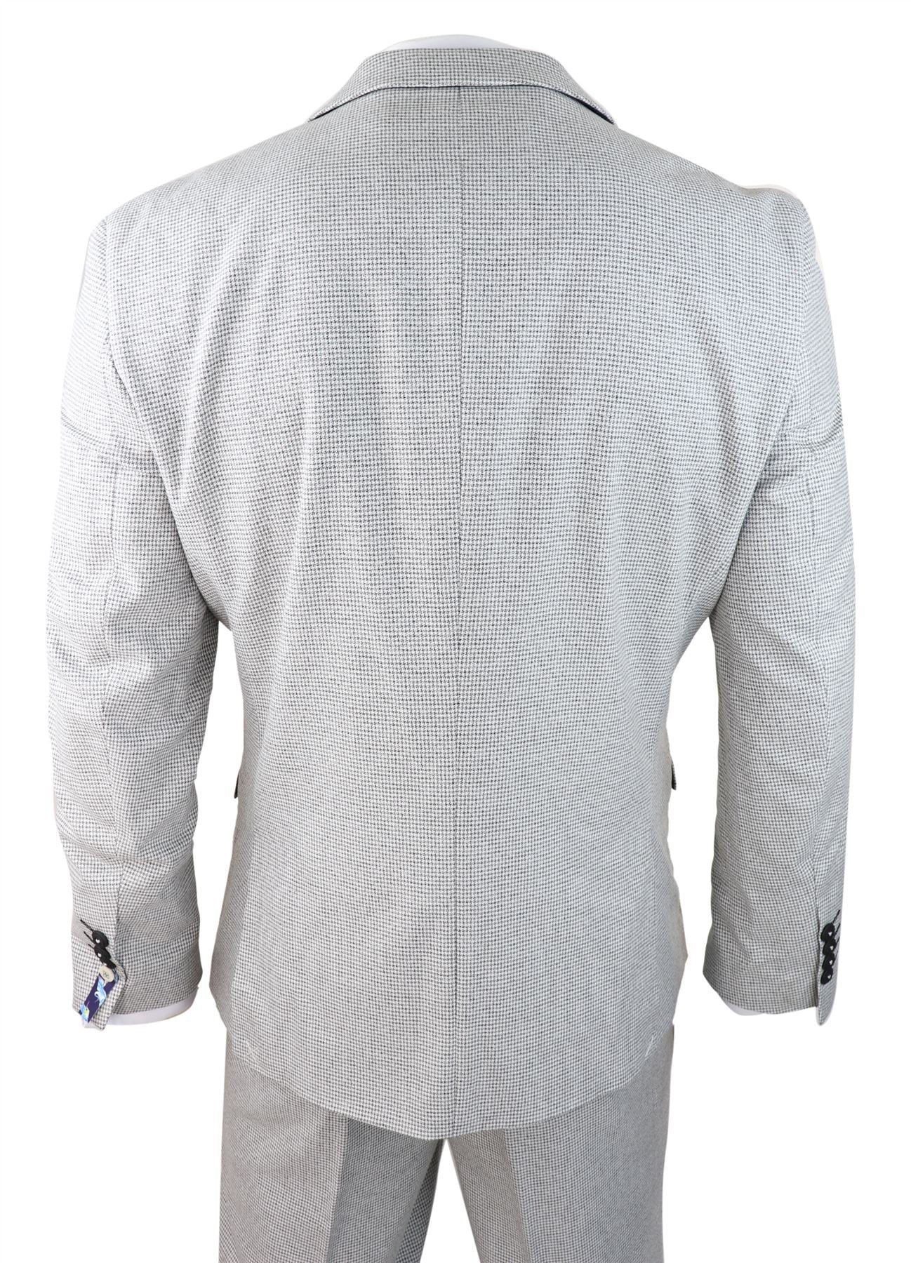 Mens 3 Piece Light Grey Black Check Suit Tailored Fit Retro Vintage Classic Smart