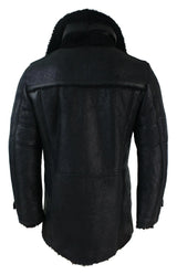 Mens Black 3/4 Military Real Sherling Sheepskin Batman Bane Double Breasted