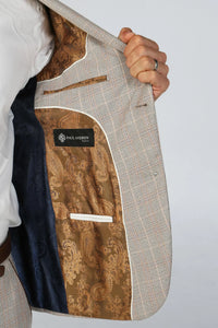 Leo - Men's Beige Checked Tailored Fit Blazer