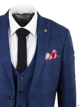 Marc Darcy Jerry - Blue 3 Piece Check Suit
