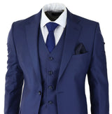 Mens Classic Navy Blue 3 Piece Suit Slim Fit Vintage Retro Smart Formal Wedding