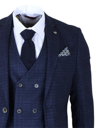 Luis - Pánský modrý kostkovaný oblek slim střihu
