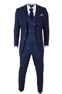 Luis - Pánský modrý kostkovaný oblek slim střihu