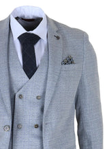 Luis - Pánský světle modrý kostkovaný oblek slim střihu