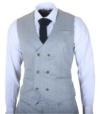 Luis - Pánský světle modrý kostkovaný oblek slim střihu