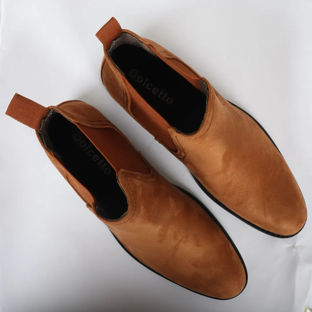 Men's Slip On Tan Brown Suede Leather Lined Chelsea Boots