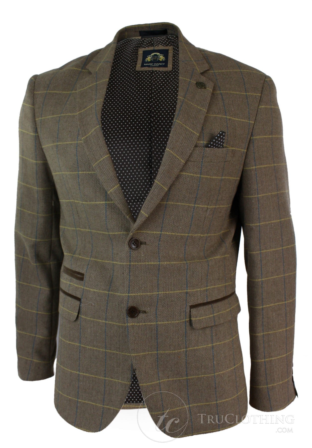 Mens Check Vintage Herringbone Tweed Grey Charcoal Blazer Jacket Fitted-Oak
