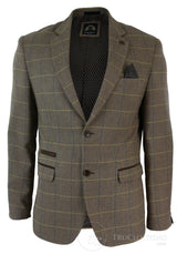 Mens Check Vintage Herringbone Tweed Grey Charcoal Blazer Jacket Fitted-Oak