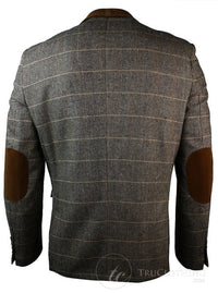 Mens Check Vintage Herringbone Tweed Grey Charcoal Blazer Jacket Fitted-Tan