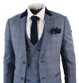 Mens 3 Piece Blue Check Suit - Marc Darcy Hilton