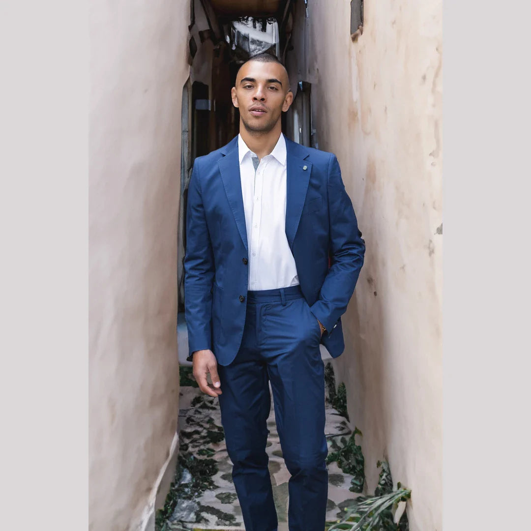 Mario - Men's 2 Piece Summer Suit Blue Office Wedding Classic Italian