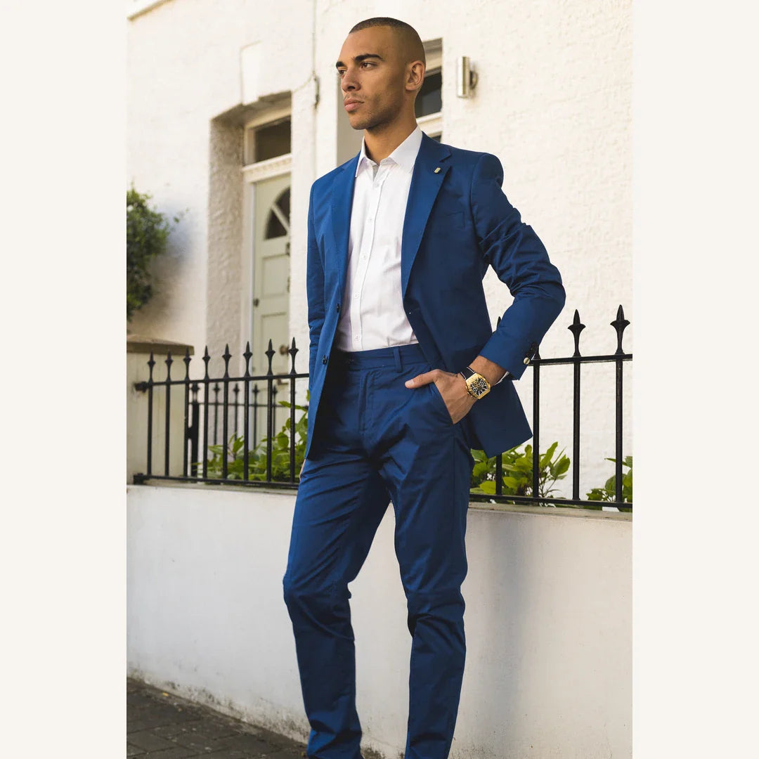 Mario - Men's 2 Piece Summer Suit Blue Office Wedding Classic Italian