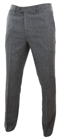 Mens Dark Grey Herringbone Tweed Trousers