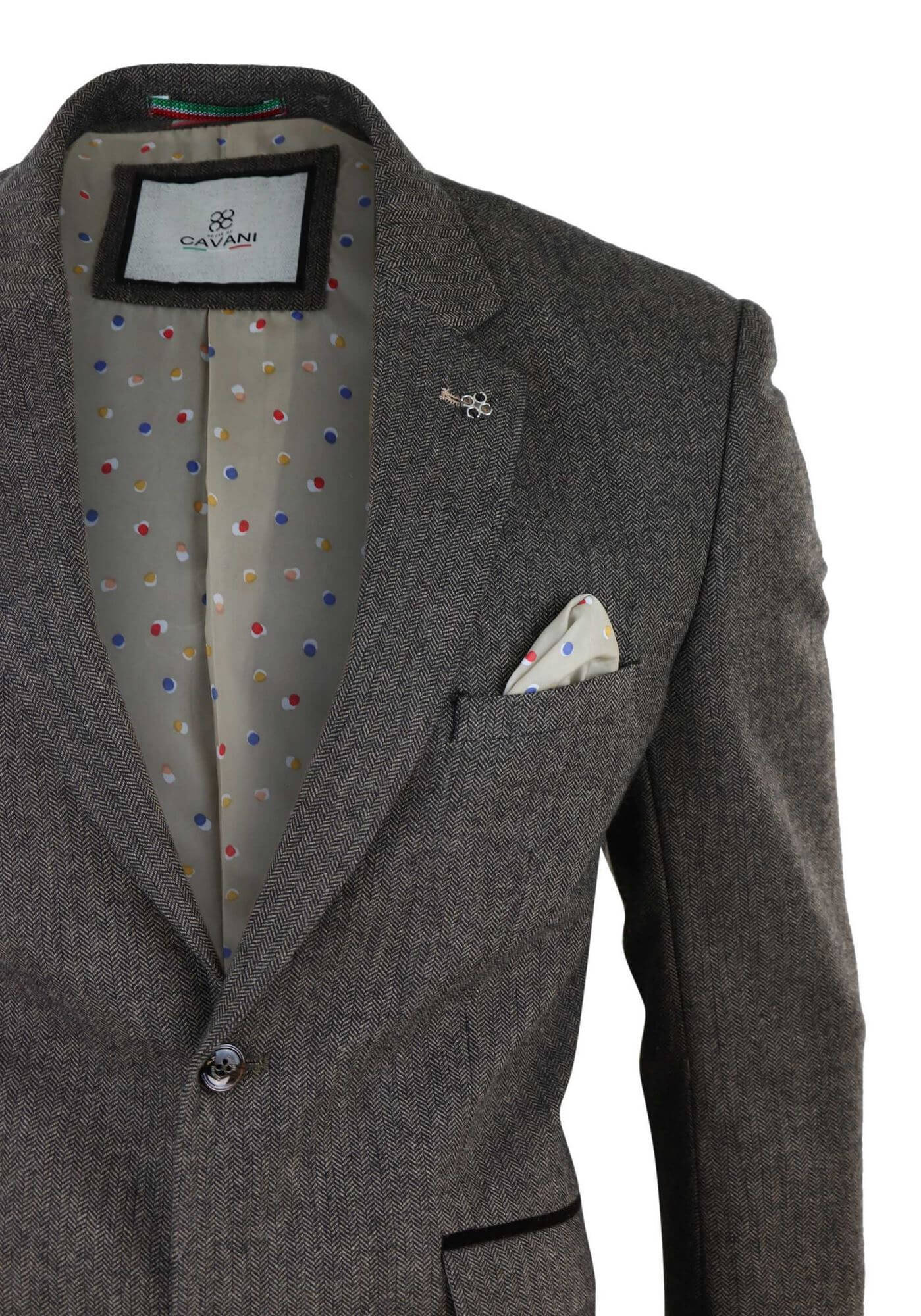 Mens Herringbone Tweed Blazer - Cavani Martez - Tan