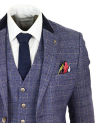 Mens Blue Check 3 Piece Suit - Cavani Matteo