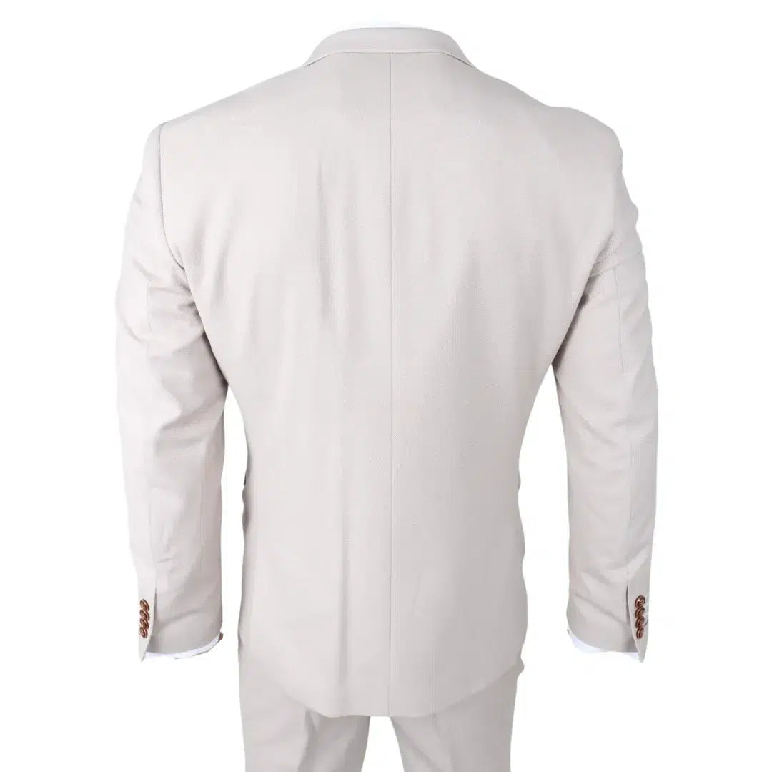 Mayfair - Men's 3 Piece Cream Suit With Navy Waistcoat