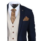 Mayfair - Men's 3 Piece Navy Suit With Cream Waistcoat