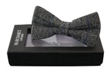 Mens Tweed Grey Herringbone Textured Marc Darcy Bow Ties Vintage Retro