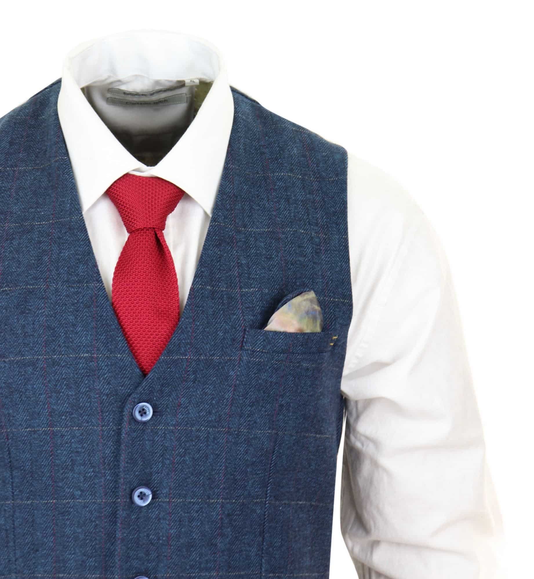 Men Blue Check Tweed Waistcoat - Cavani Carnegi