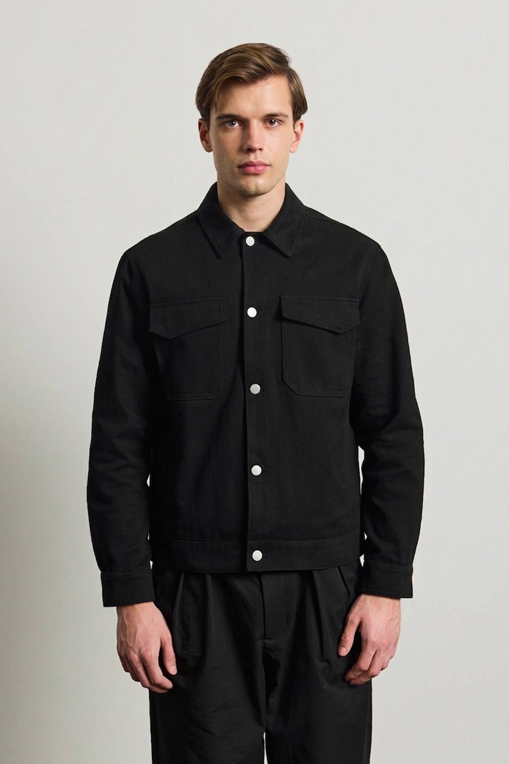 Pánská černá bavlněná keprová bunda - overshirt trucker
