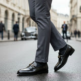 Pánské černé lakované mokasíny z PU