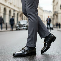 Pánské černé lakované mokasíny z PU