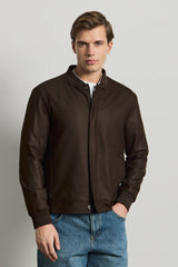 Pánská hnědá minimalistická elegantní bomber bunda