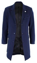 Men's Classic Wool Long Overcoat-Navy
