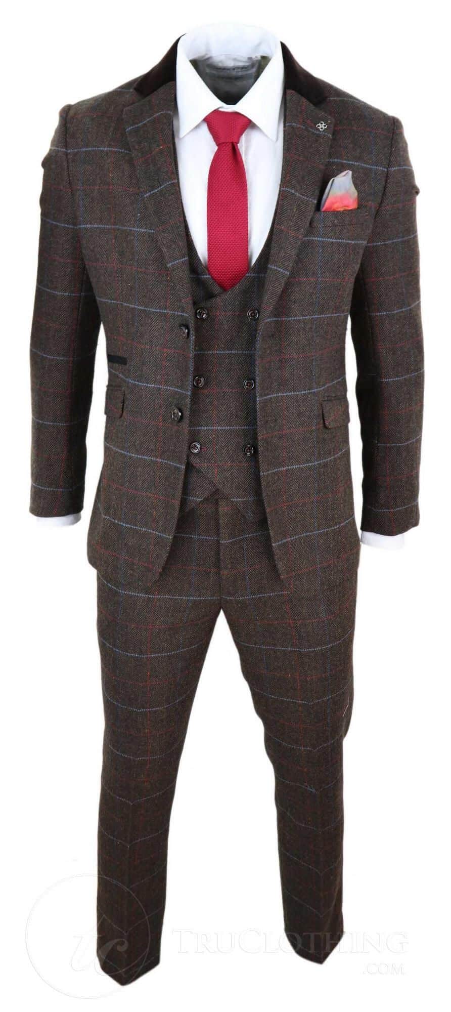 Men's Dark Brown Tweed Suit - Cavani Tommy