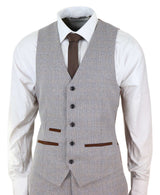 Mens 3 Piece Tweed Check Suit - Cream