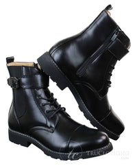 Mens Black Military Army Navy Ankle Boots Casual Zip Laced Belted Buckle