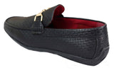 Mens Black Weave PU Leather Loafers
