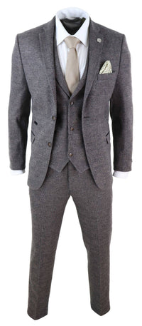 Mens Brown Check 3 Peice Tweed Suit - STZ17