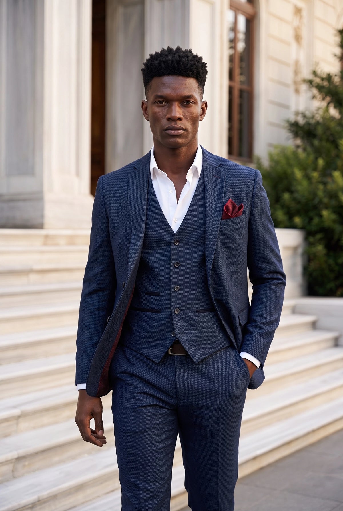 Pánský vínový tvídový kapesníček do saka z vlněné směsi