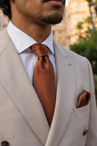Pánská měděná kravata s kapesníkem do saka a manžetovými knoflíčky