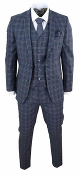 Mens Dark Grey 3 Piece Check Suit