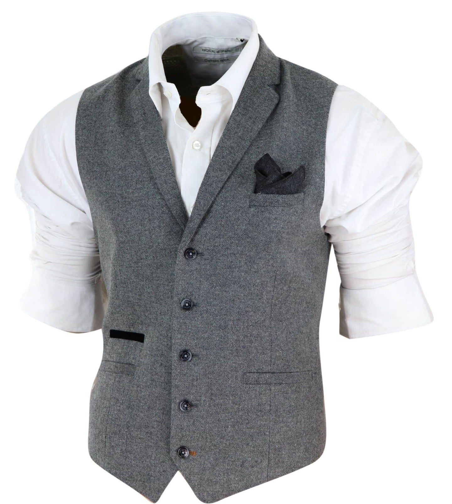 Mens Dark Grey Herringbone Tweed Waistcoat